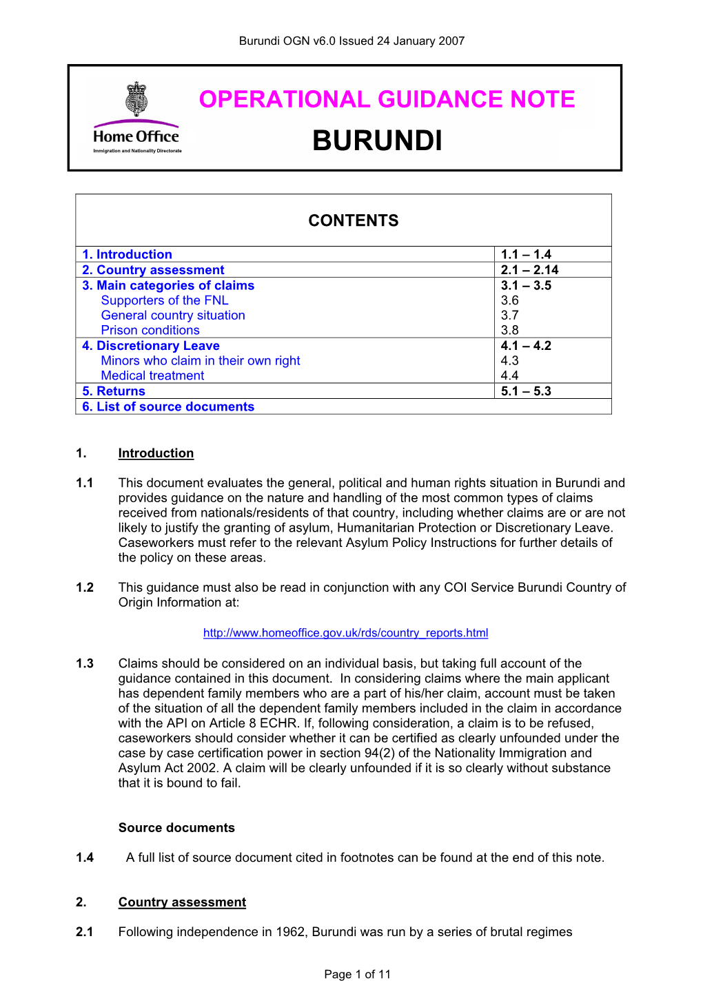 Burundi OGN V6.0 Issued 24 January 2007