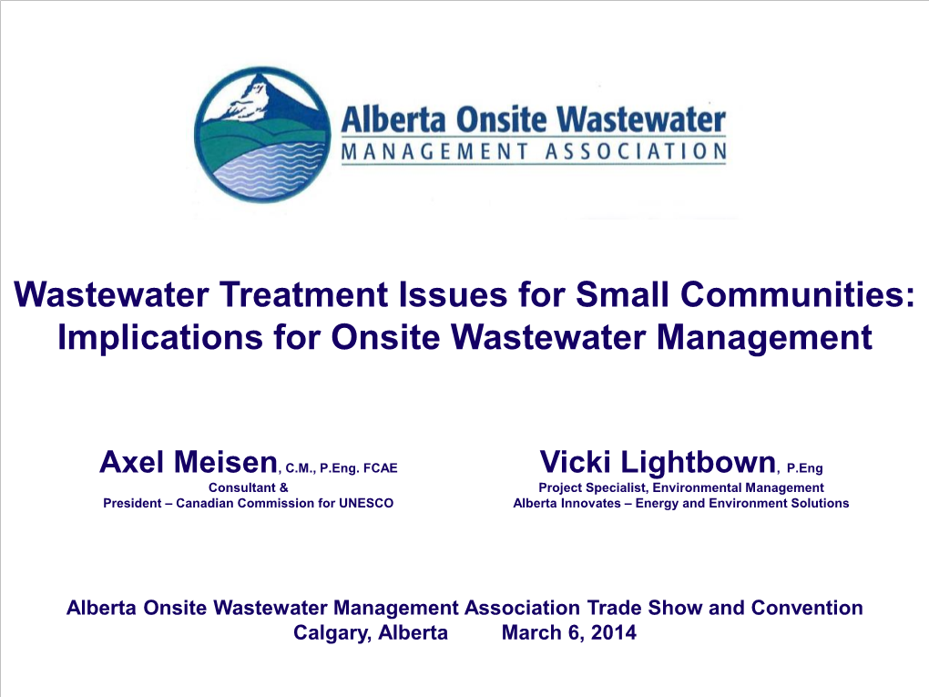 Wastewater Treatment Issues for Small Communities: Implications for Onsite Wastewater Management