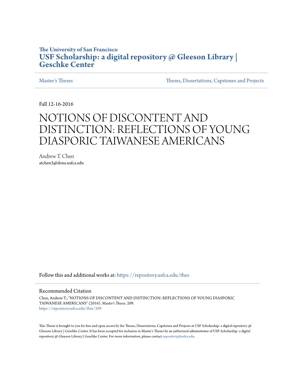 REFLECTIONS of YOUNG DIASPORIC TAIWANESE AMERICANS Andrew T