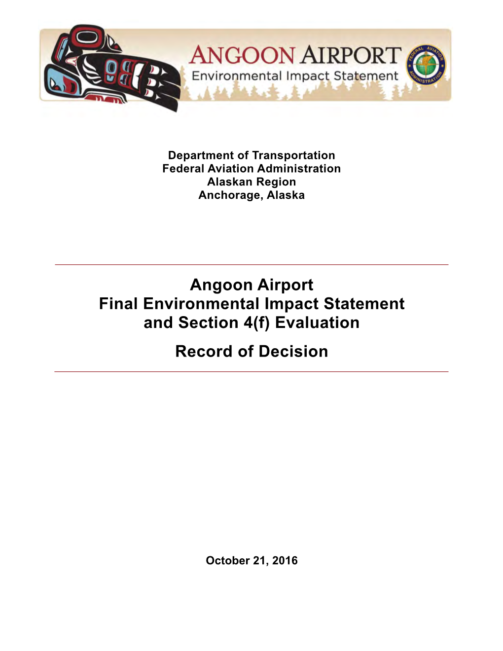 Angoon Airport Final Environmental Impact Statement and Section 4(F) Evaluation