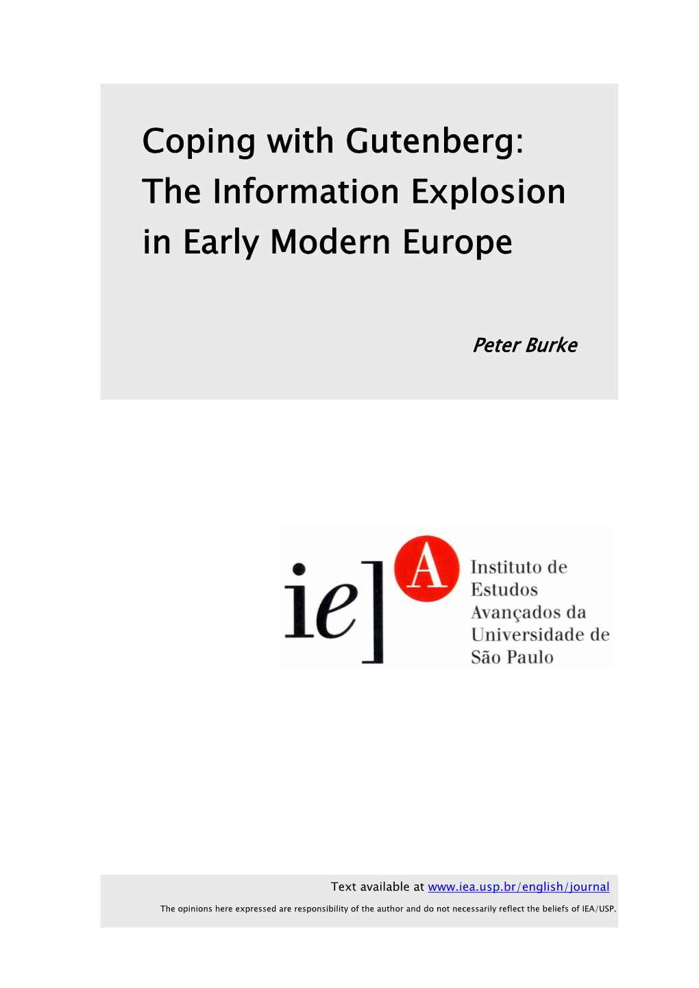 The Information Explosion in Early Modern Europe