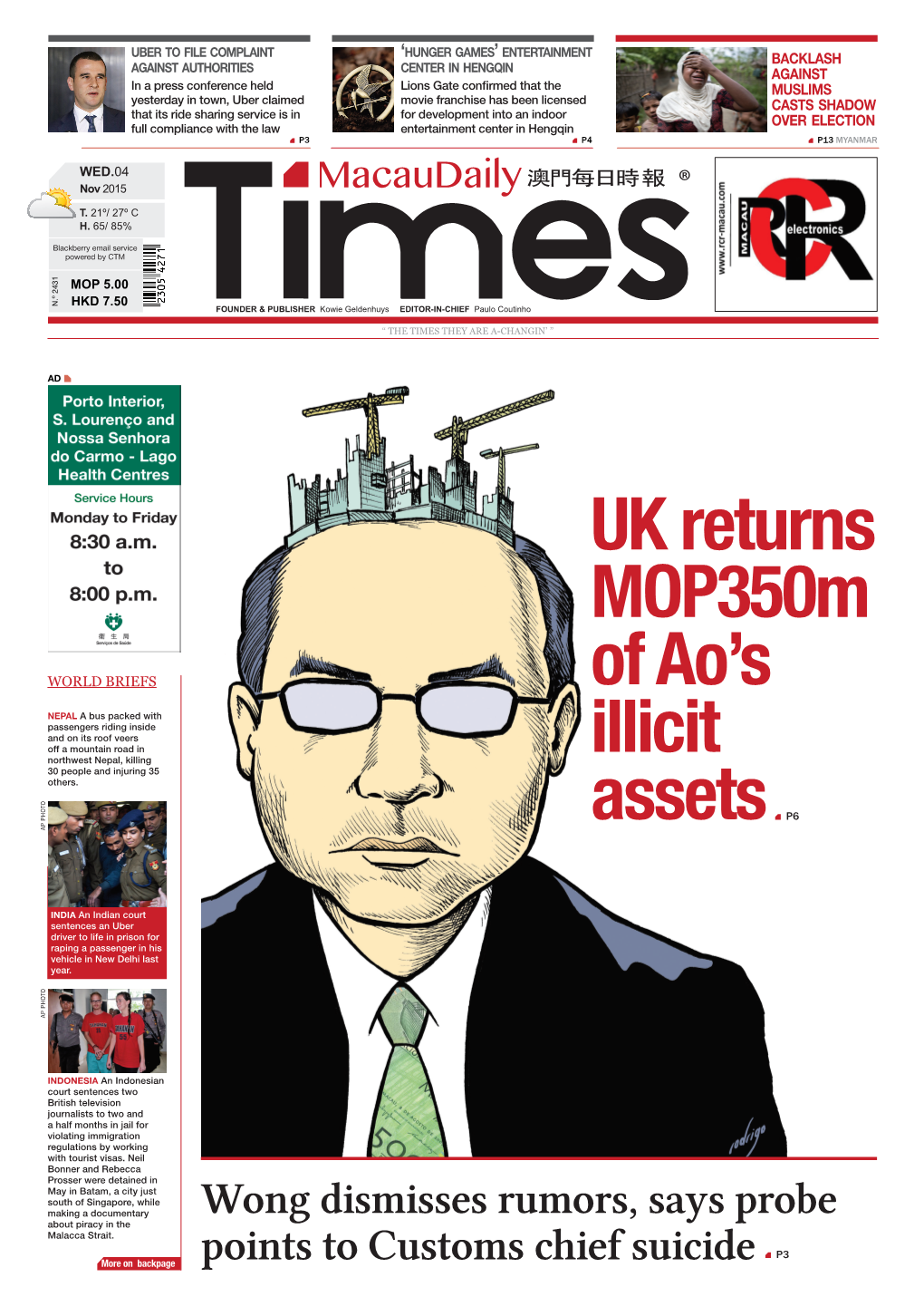 UK Returns Mop350m of Ao's Illicit Assets P6