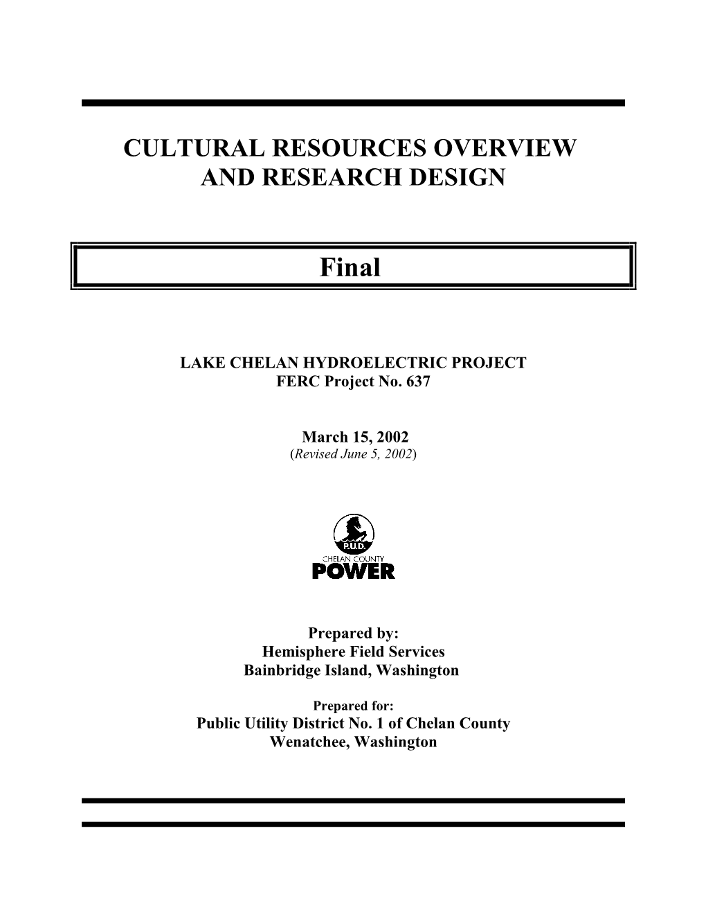 Lake Chelan Cultural Resources Overview