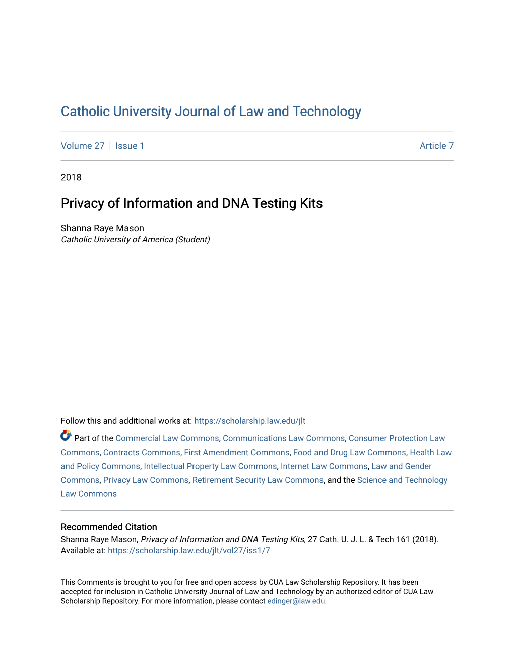 Privacy of Information and DNA Testing Kits