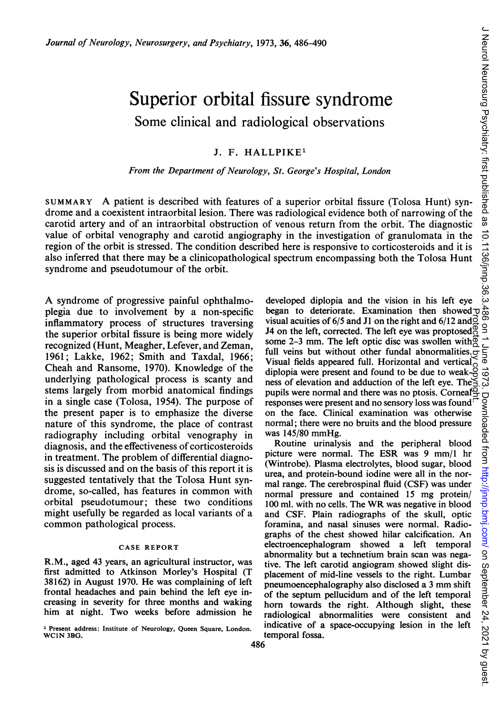 Superior Orbital Fissure Syndrome Some Clinical and Radiological Observations