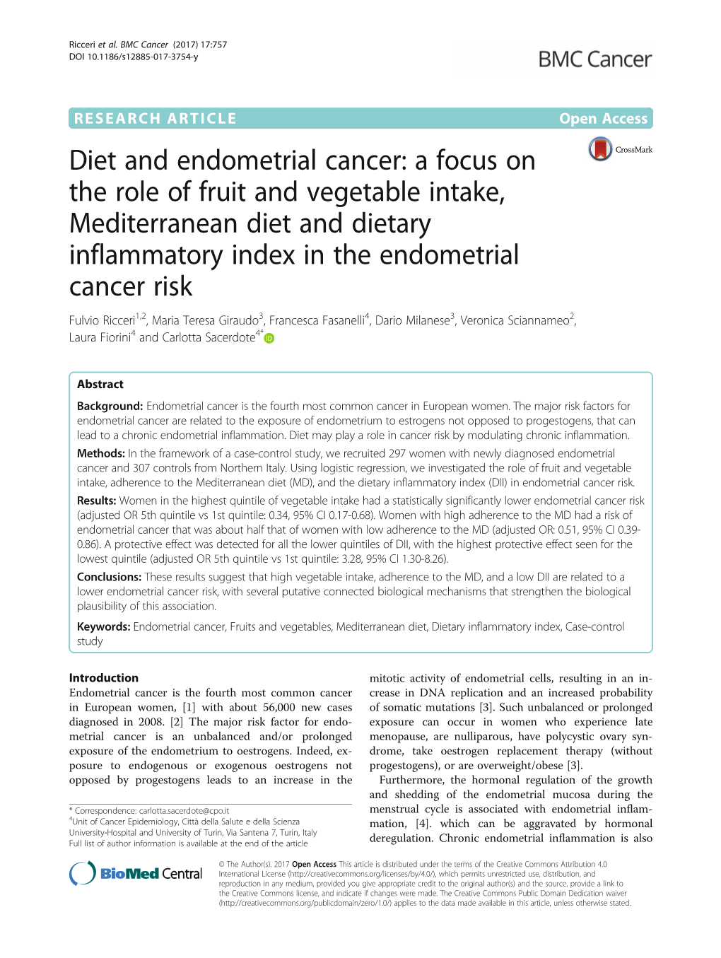 Diet and Endometrial Cancer