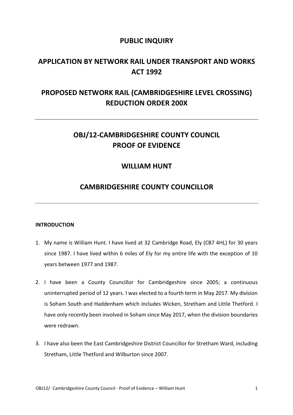 Cambridgeshire Level Crossing) Reduction Order 200X