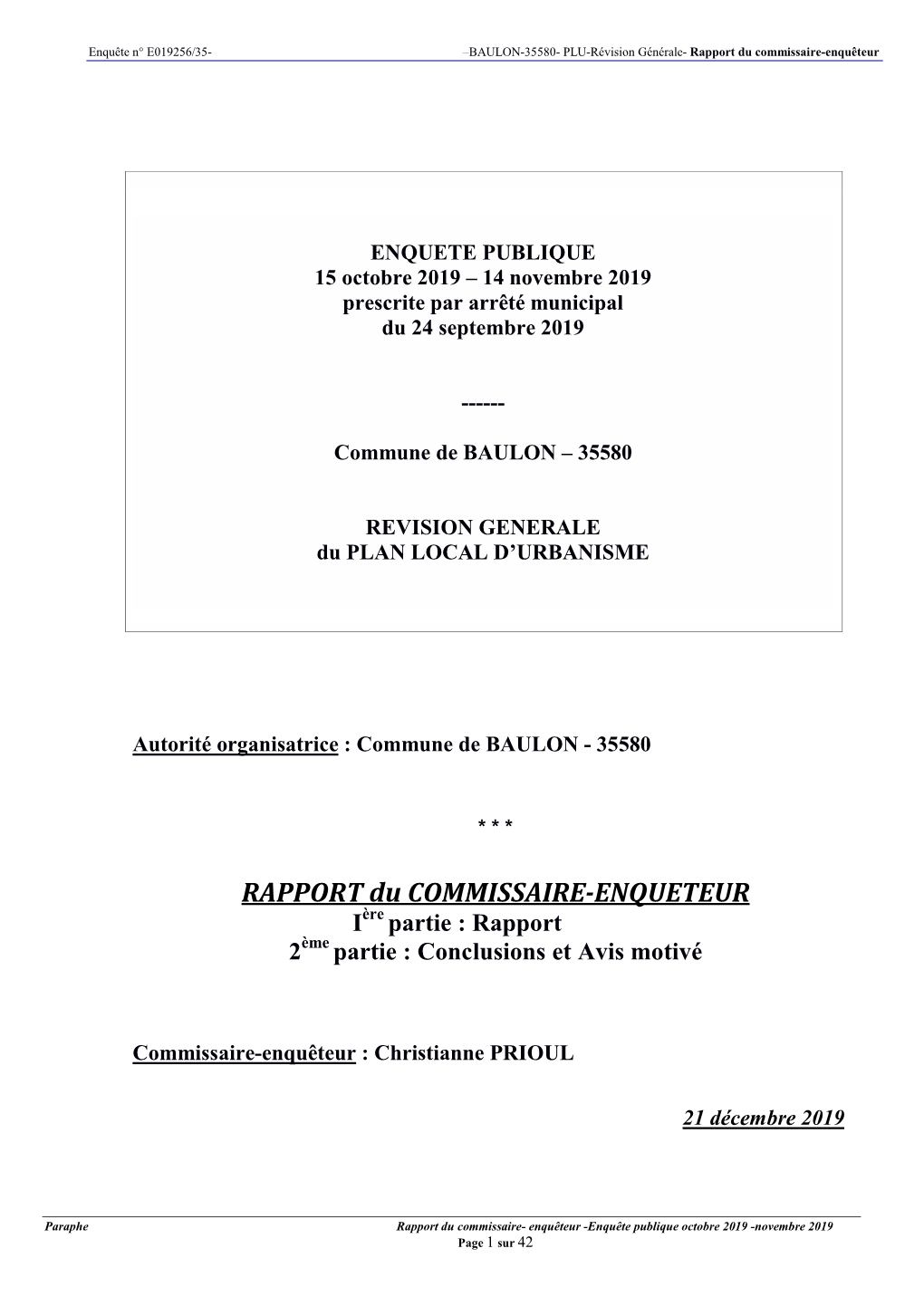 Rapport De La Commissaire Enquêtrice 2019