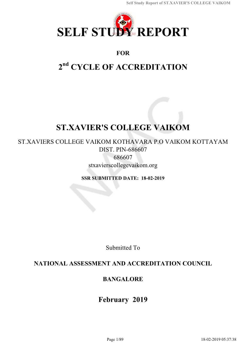 Self Study Report of ST.XAVIER's COLLEGE VAIKOM