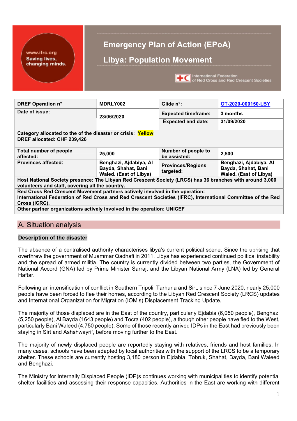 Emergency Plan of Action (Epoa) Libya: Population Movement