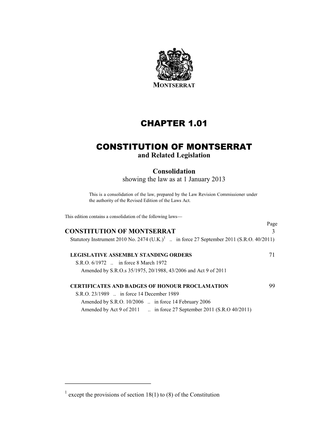CONSTITUTION of MONTSERRAT and Related Legislation