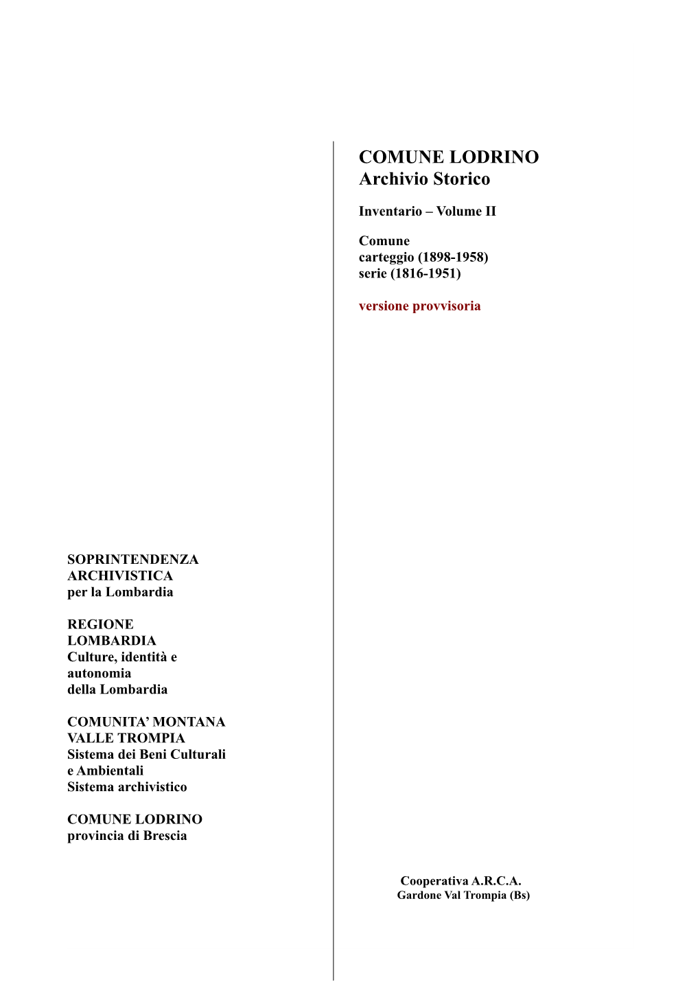 COMUNE LODRINO Archivio Storico