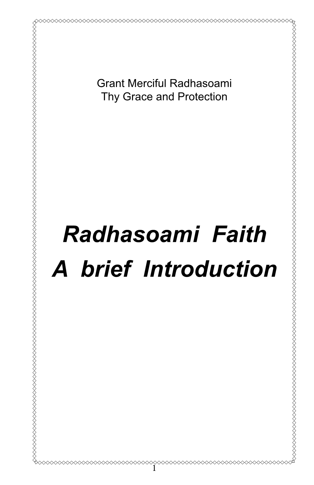 Radhasoami Faith a Brief Introduction