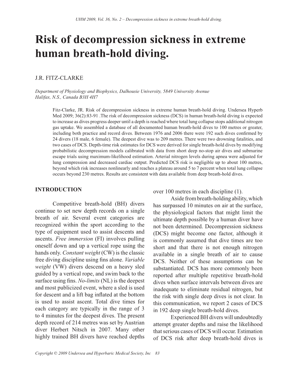 Risk of Decompression Sickness in Extreme Human Breath-Hold Diving