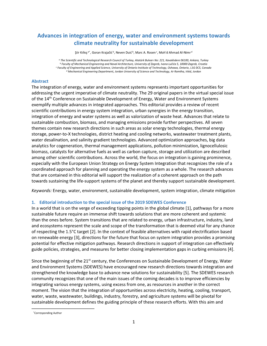 Advances in Integration of Energy, Water and Environment Systems Towards Climate Neutrality for Sustainable Development