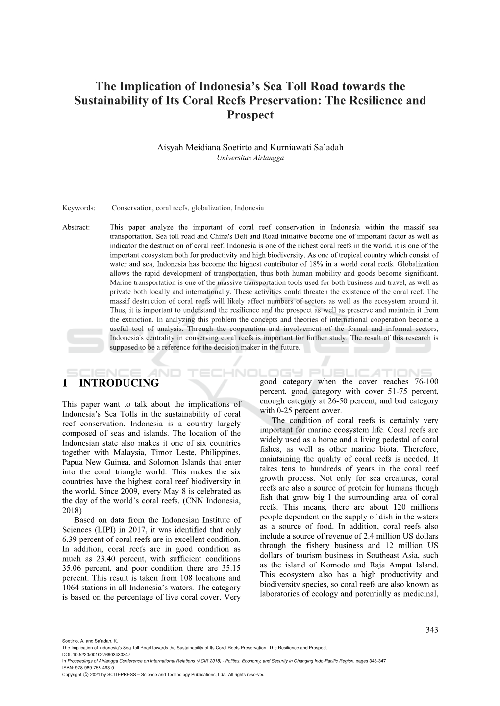 The Implication of Indonesia's Sea Toll Road Towards the Sustainability Of