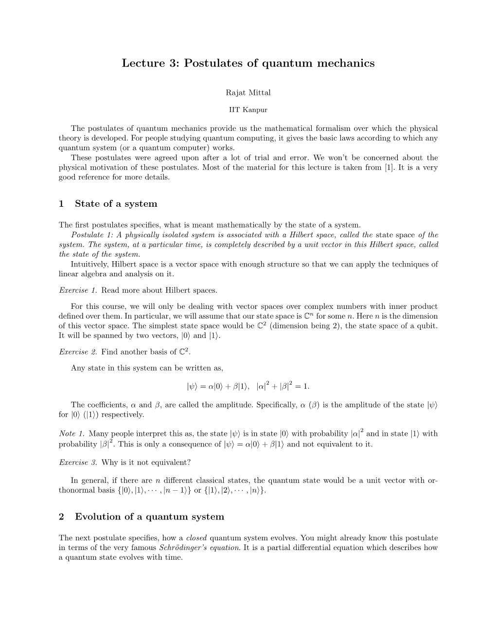 Postulates of Quantum Mechanics