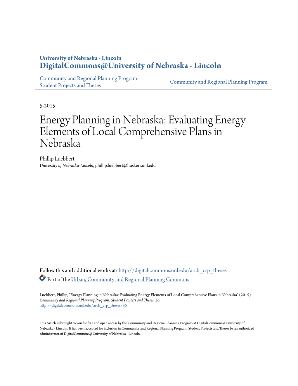 Energy Planning in Nebraska