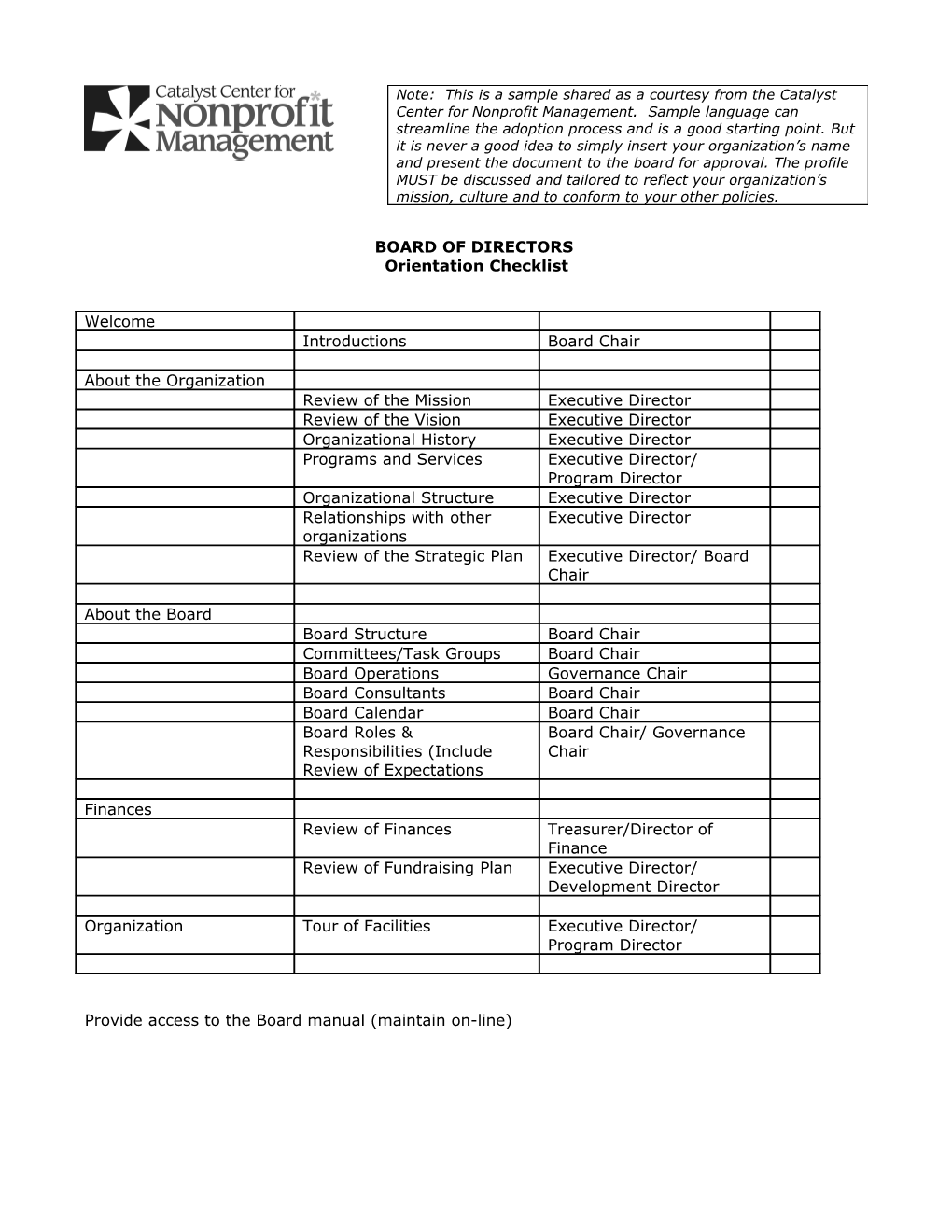 Board Of Directors Potential Candidate Form