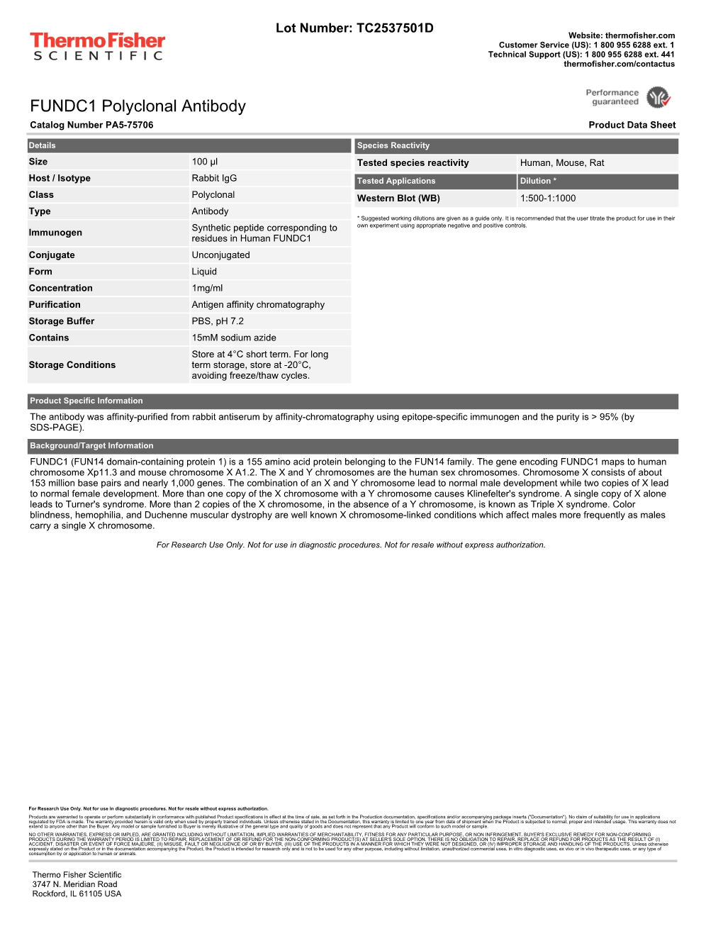 FUNDC1 Polyclonal Antibody Catalog Number PA5-75706 Product Data Sheet