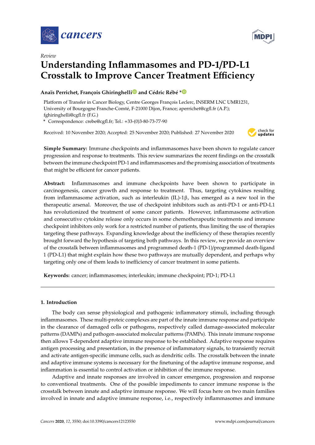 Understanding Inflammasomes and PD-1/PD-L1 Crosstalk to Improve