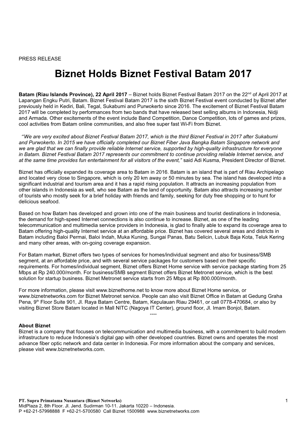 Biznet Holds Biznet Festival Batam 2017