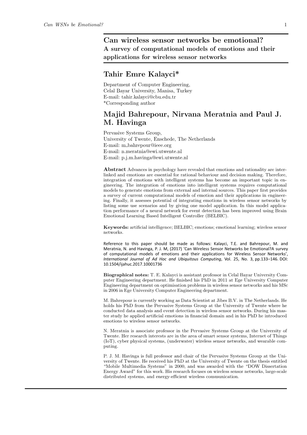 Can Wireless Sensor Networks Be Emotional? a Survey of Computational Models of Emotions and Their Applications for Wireless Sensor Networks