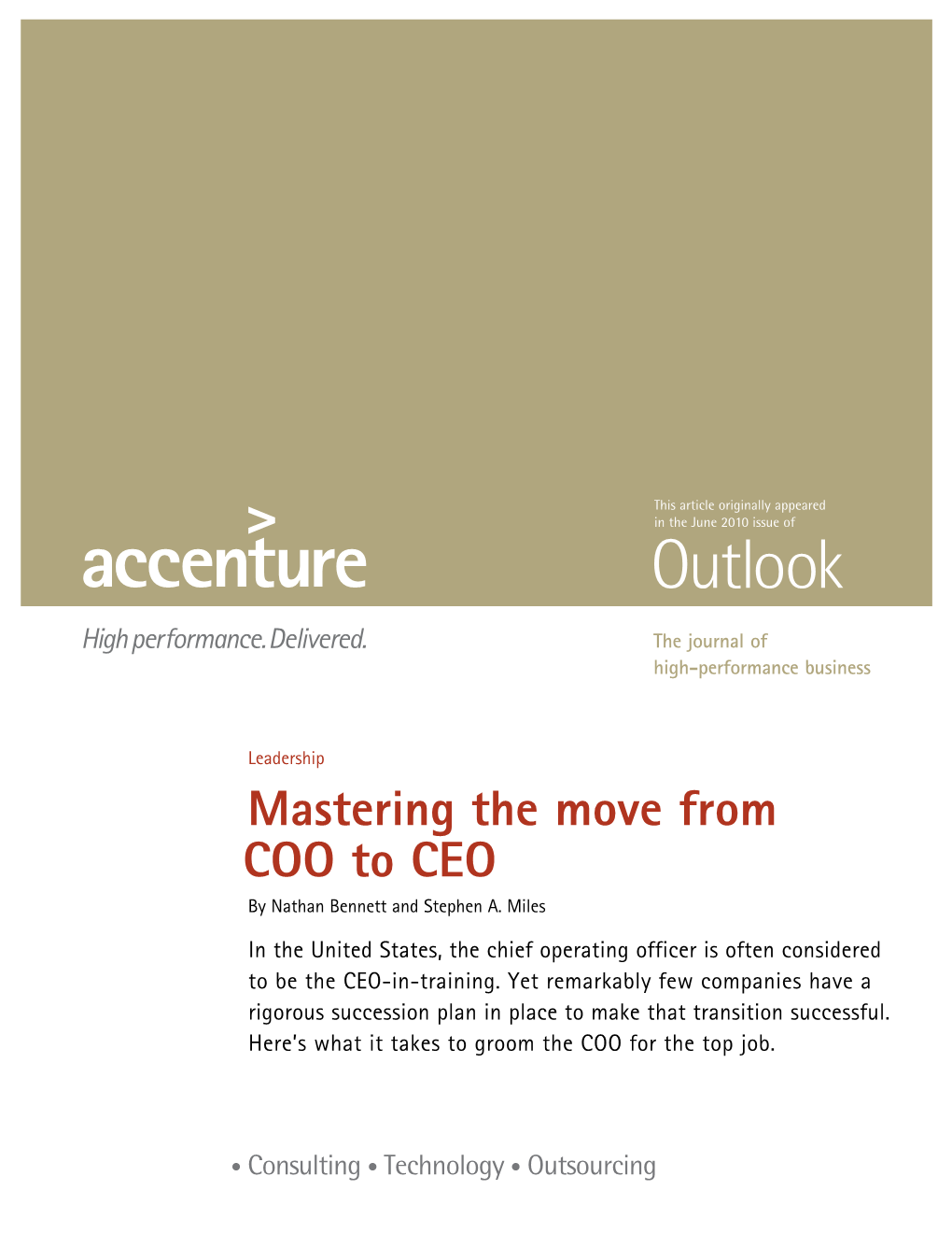 Mastering the Move from COO to CEO by Nathan Bennett and Stephen A