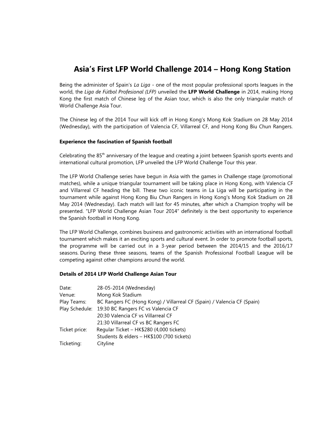 Asia S First LFP World Challenge 2014 Hong Kong Station