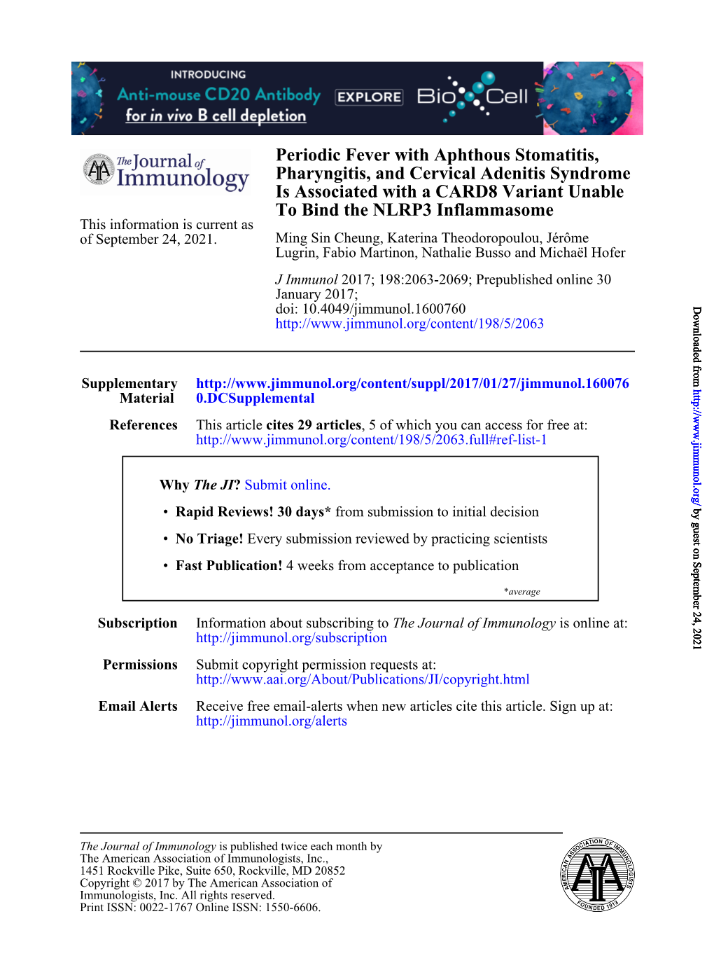 Periodic Fever with Aphthous Stomatitis, Pharyngitis, and Cervical