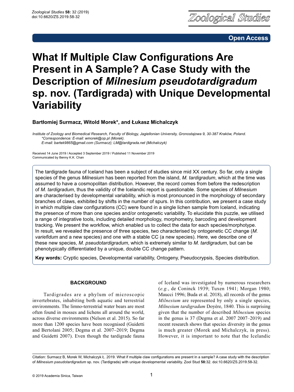 What If Multiple Claw Configurations Are Present in a Sample? a Case Study with the Description of Milnesium Pseudotardigradum Sp