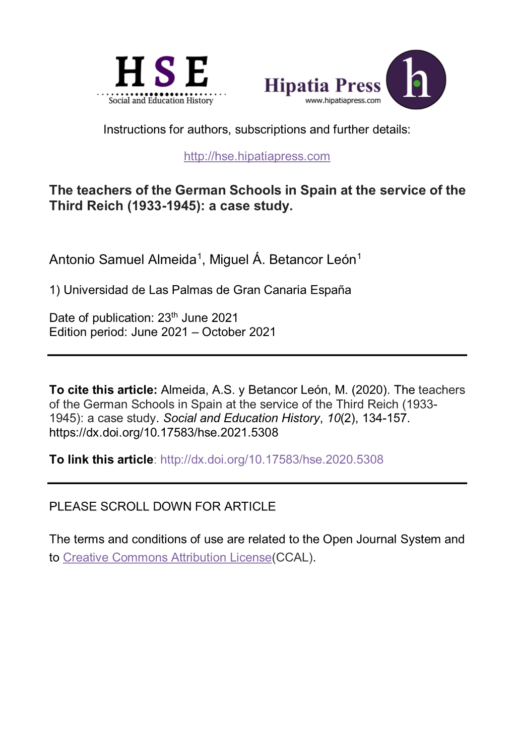 El Profesorado De Los Colegios Alemanes En España Al Servicio Del Tercer Reich (1933-1945): Un Estudio De Caso