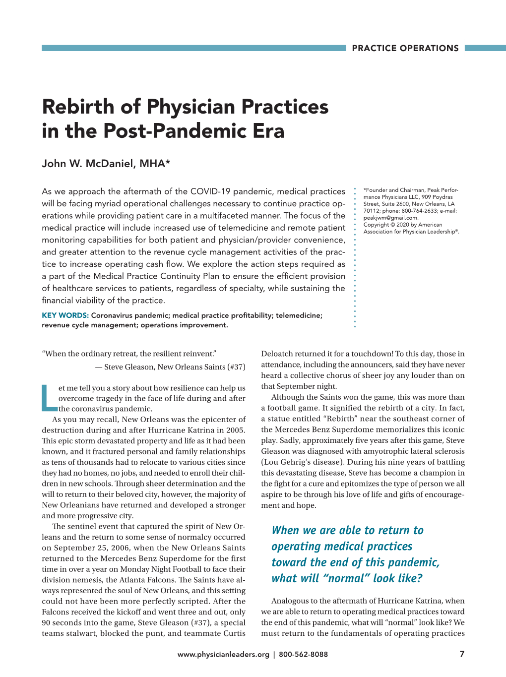 Rebirth of Physician Practices in the Post-Pandemic Era