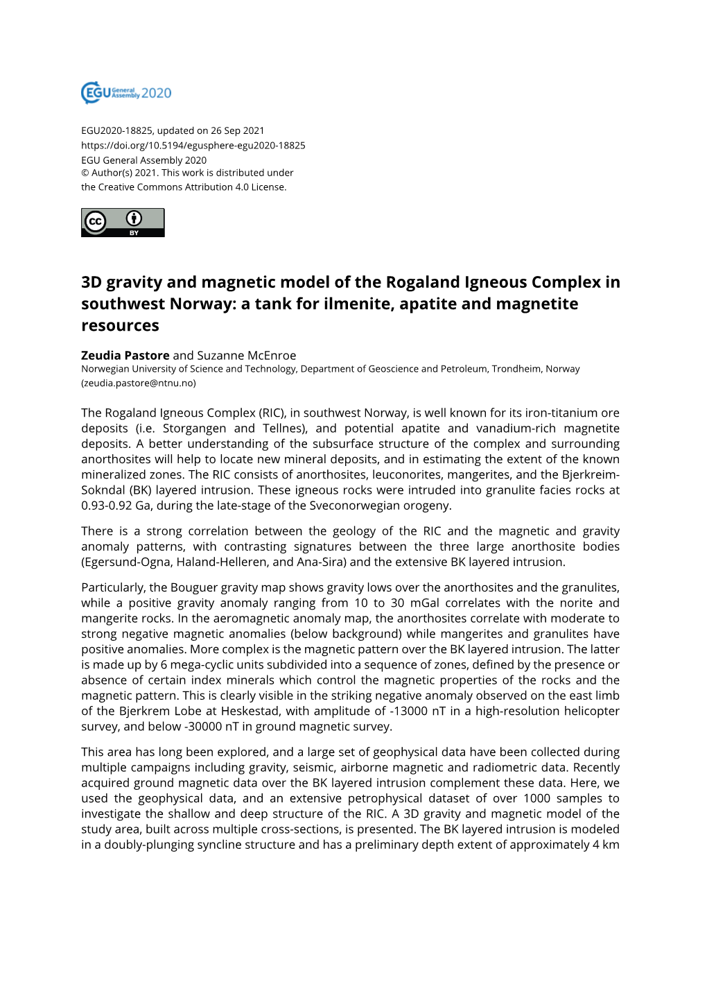 3D Gravity and Magnetic Model of the Rogaland Igneous Complex in Southwest Norway: a Tank for Ilmenite, Apatite and Magnetite Resources