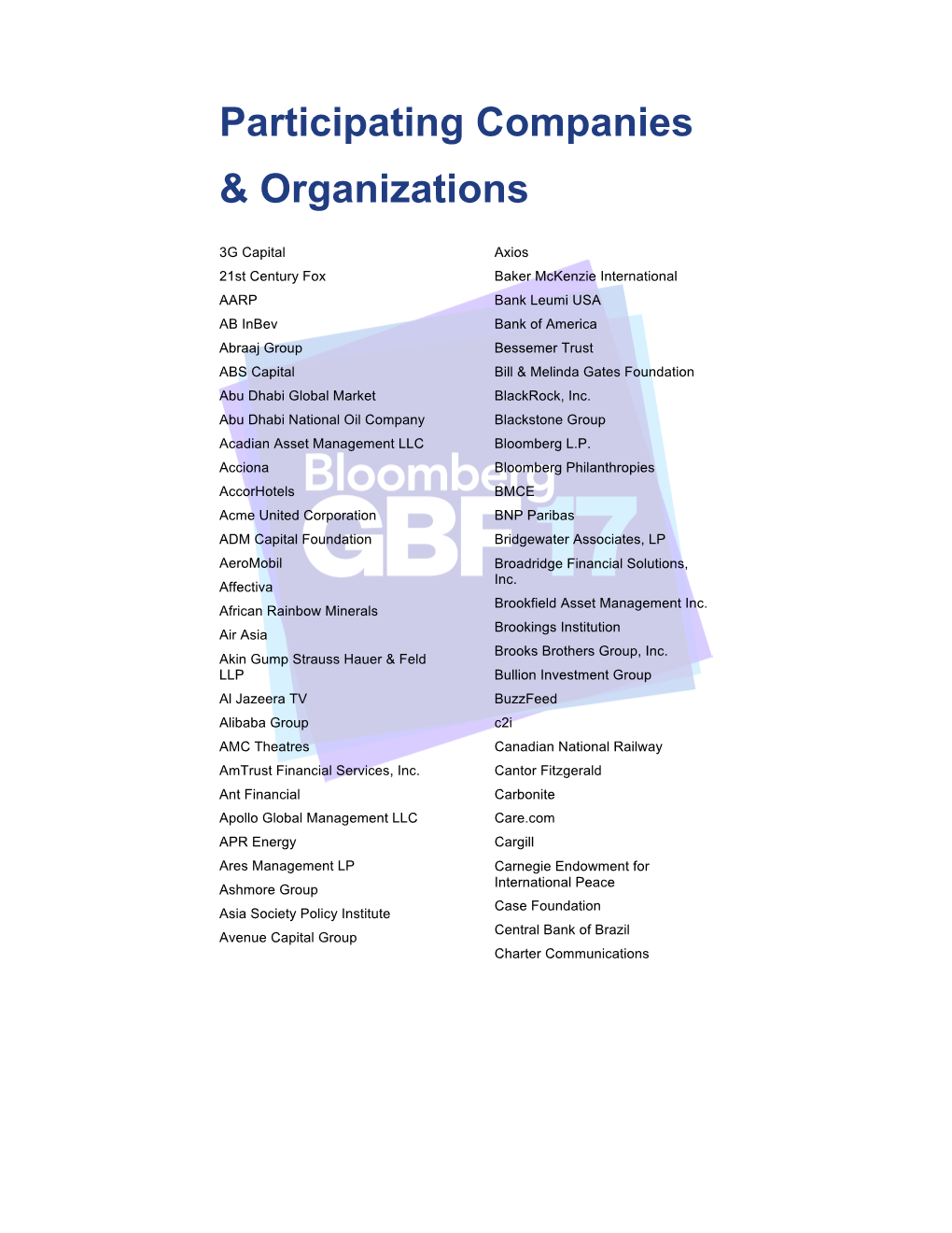 Participating Companies & Organizations