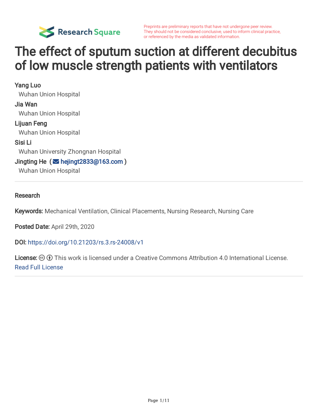 The Effect of Sputum Suction at Different Decubitus of Low Muscle Strength Patients with Ventilators