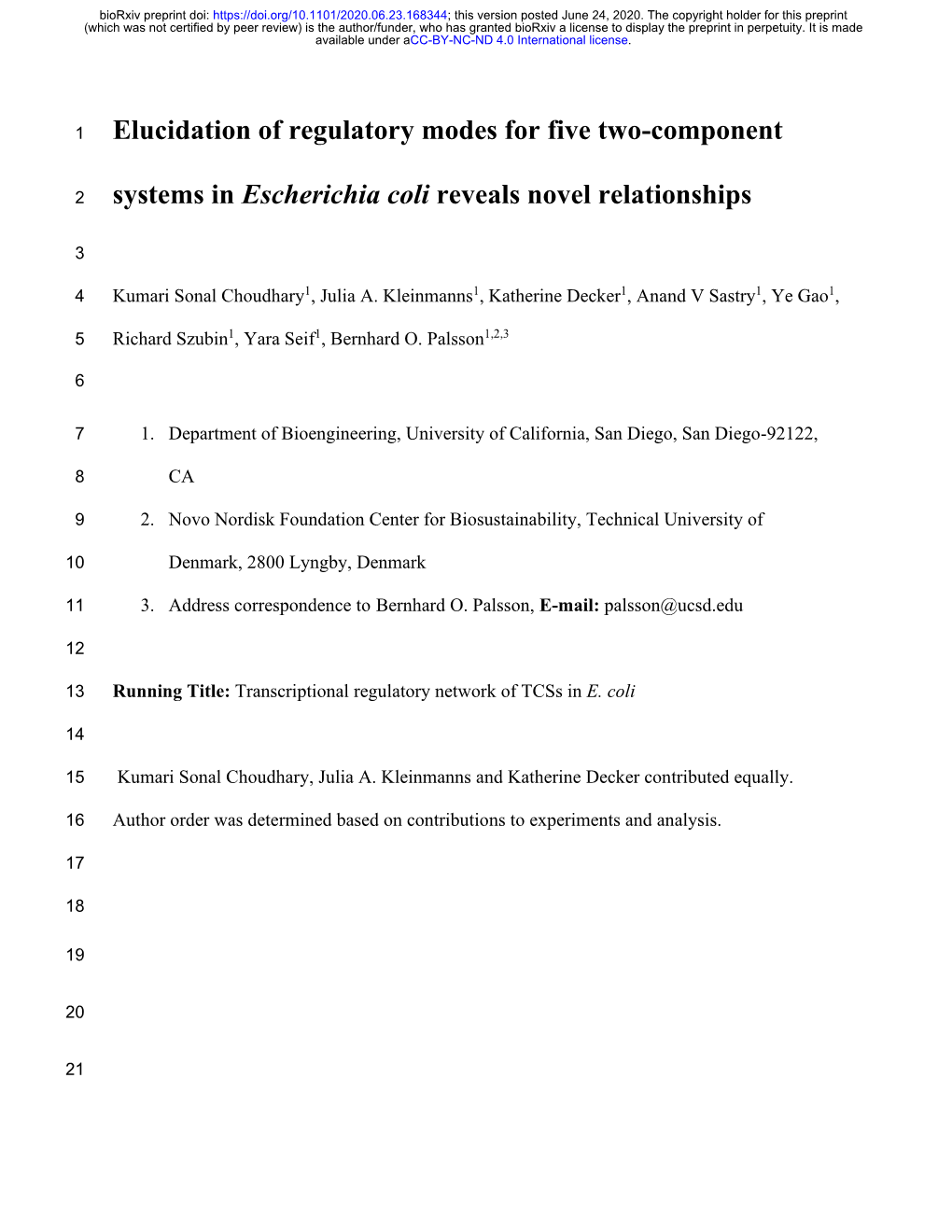 Elucidation of Regulatory Modes for Five Two-Component Systems In