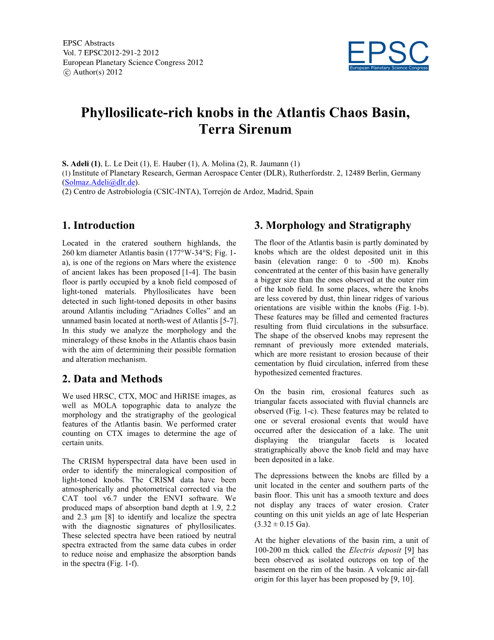 Phyllosilicate-Rich Knobs in the Atlantis Chaos Basin, Terra Sirenum