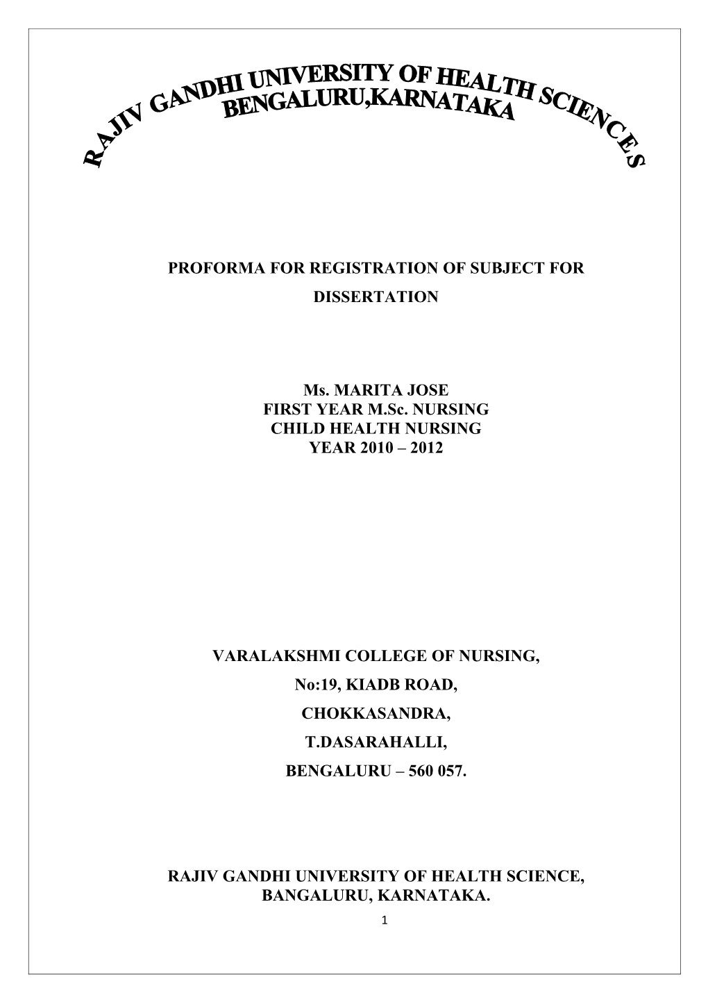 Proforma for Registration of Subject For s3