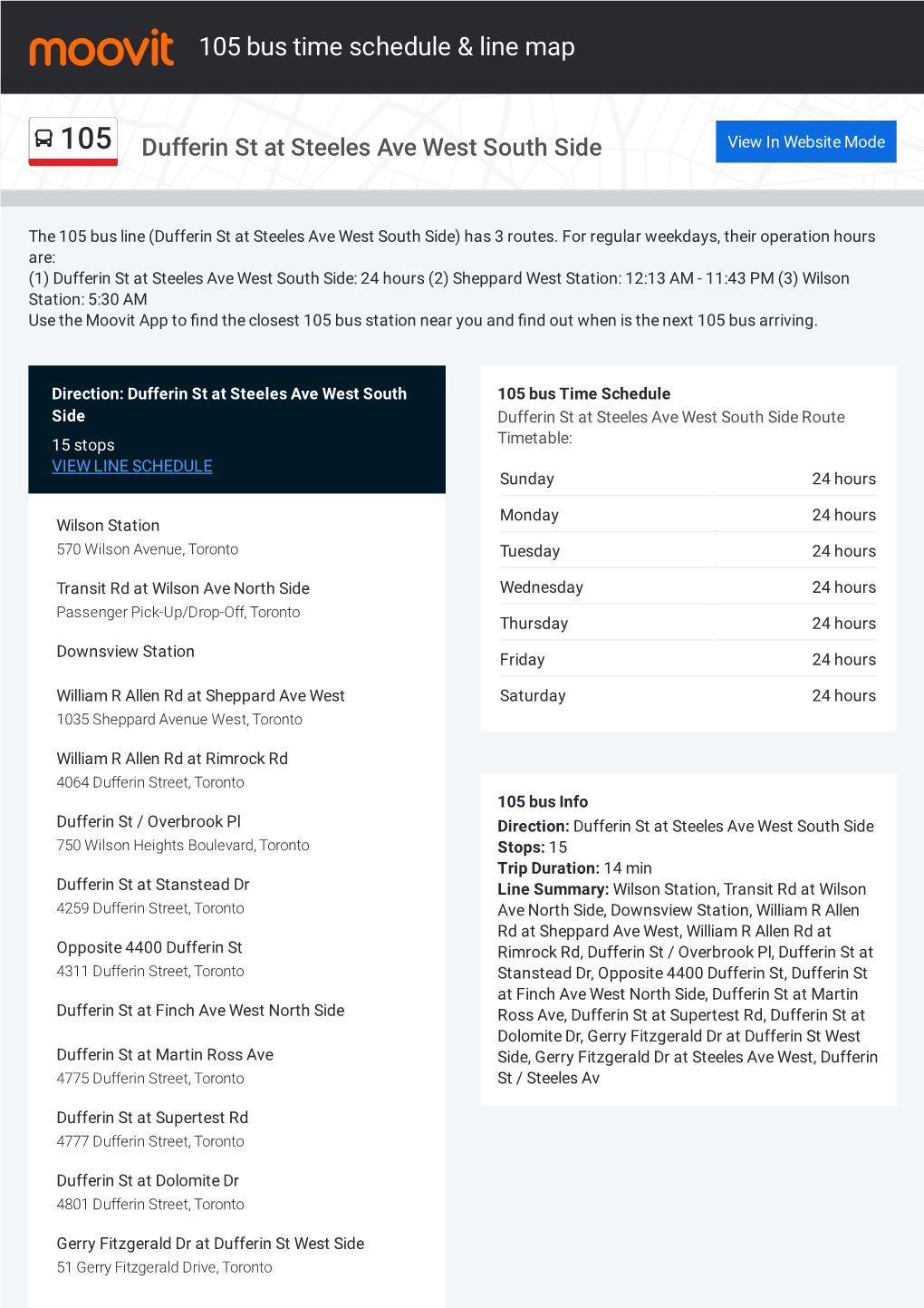 105 Bus Time Schedule & Line Route