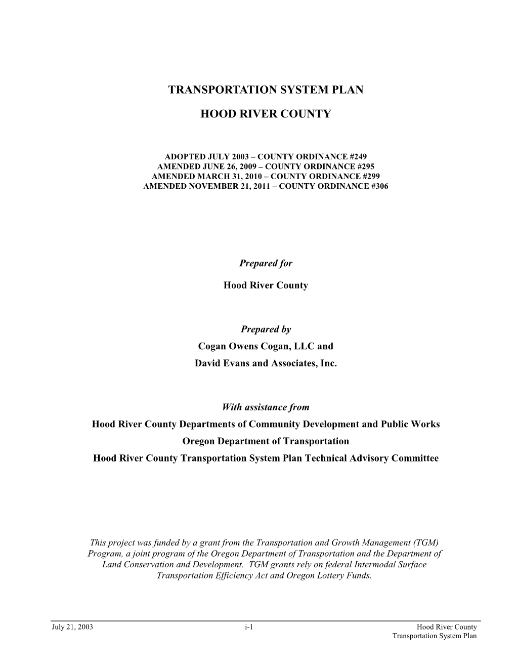 Transportation System Plan 2011