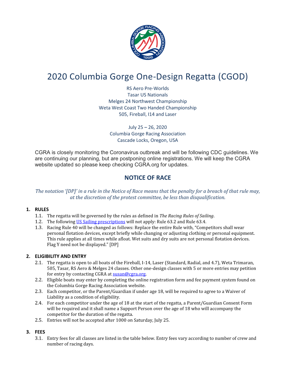 2020 Columbia Gorge One-Design Regatta (CGOD)
