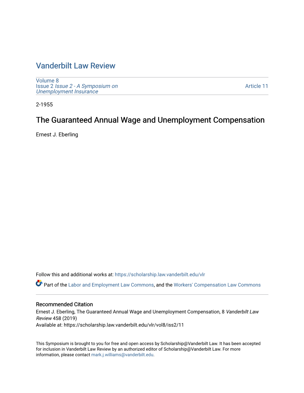 The Guaranteed Annual Wage and Unemployment Compensation