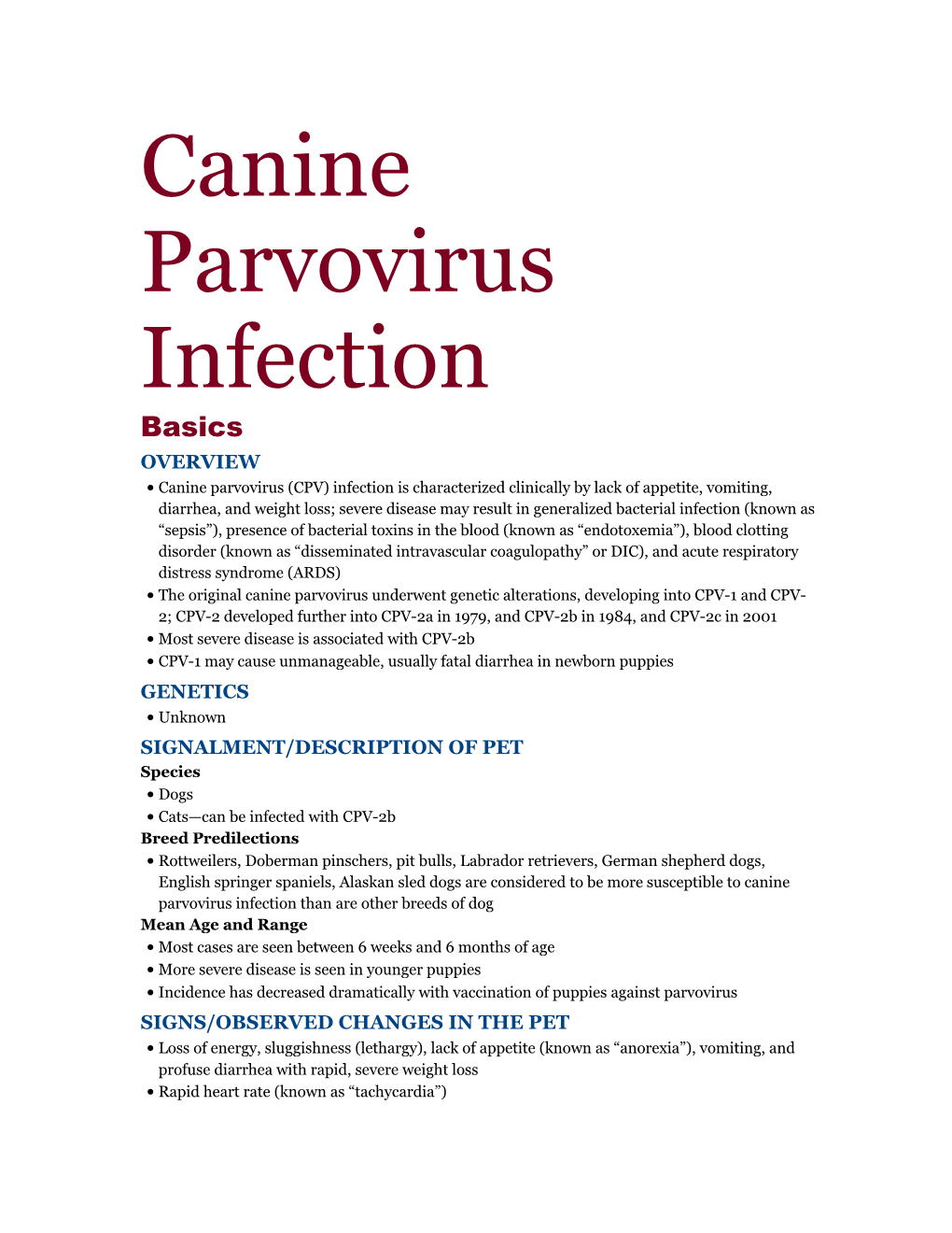 Canine Parvovirus Infection