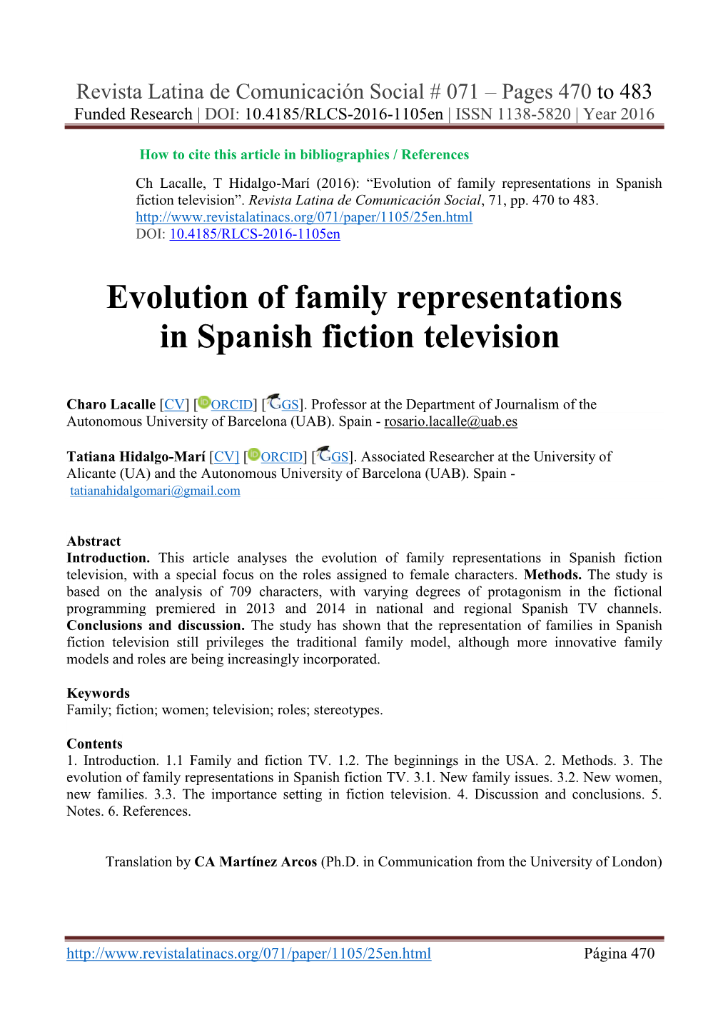 Evolution of Family Representations in Spanish Fiction Television”
