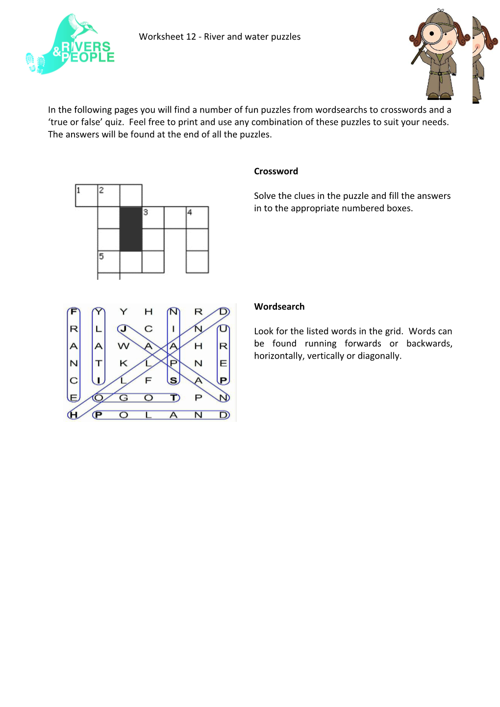 Worksheet 12 - River and Water Puzzles