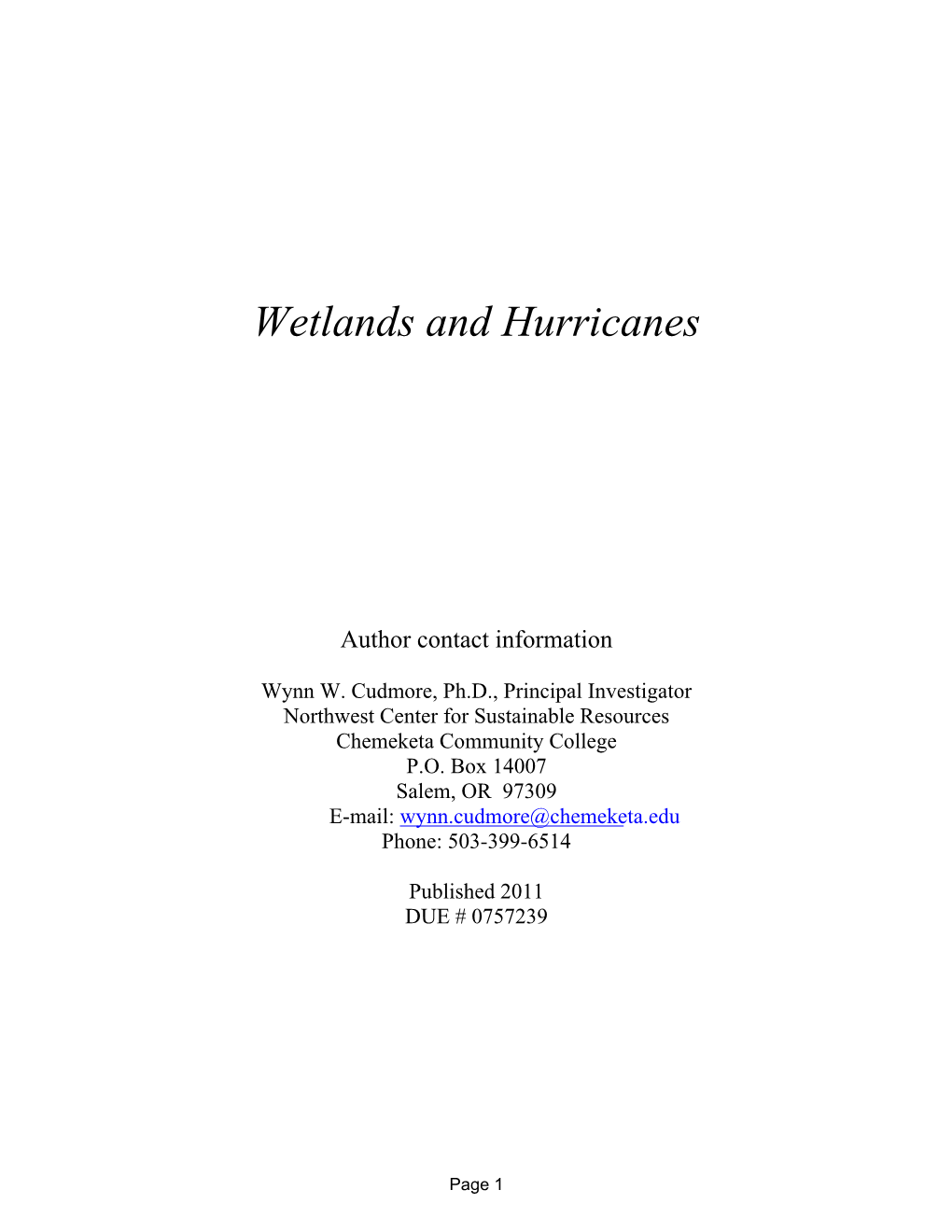 Wetlands and Hurricanes