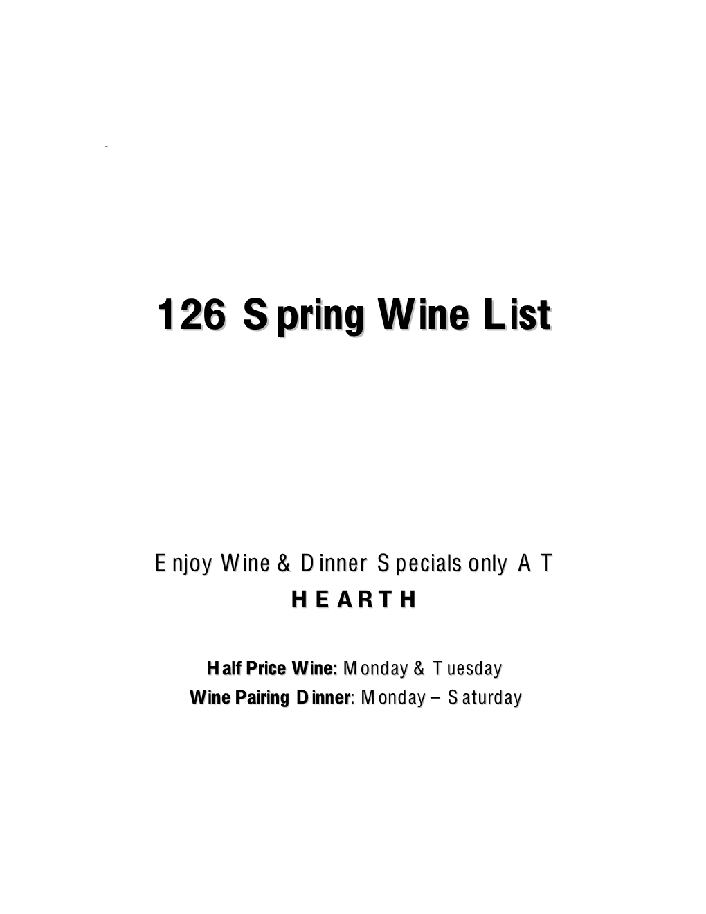 126 Spring Wine List