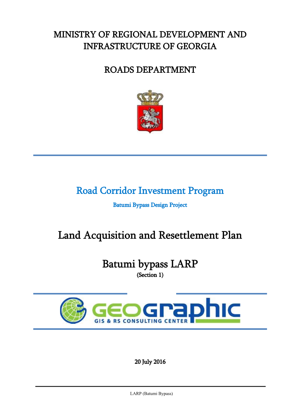 Land Acquisition and Resettlement Plan Batumi Bypass LARP