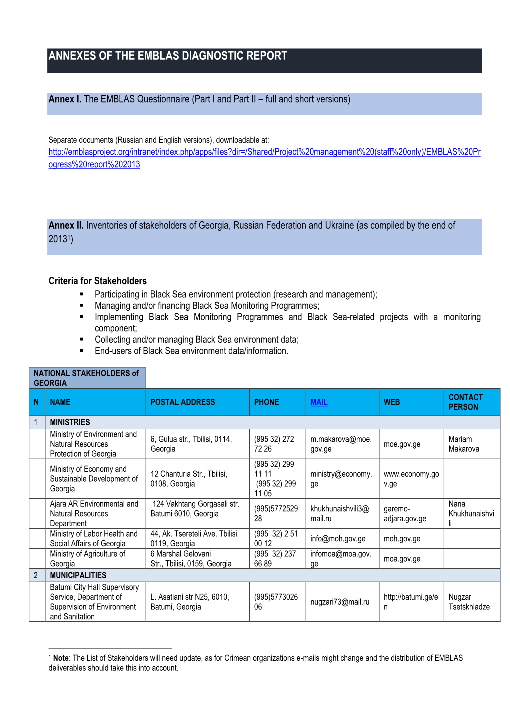 Annexes of the Emblas Diagnostic Report